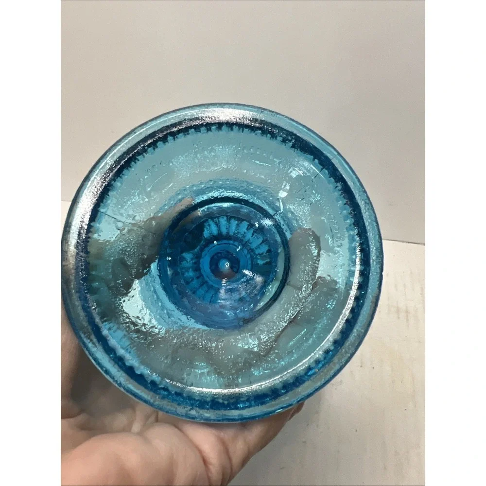 Blue Pressed Glass Vintage Pedestal Compote Bowl Decorative Scalloped Edge